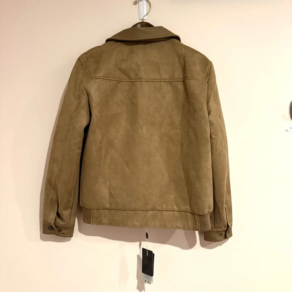 NWT Suede Style Bomber Jacket, Medium, Italian, Faux Leather, 1980's Euro Summer - Picture 4 of 12